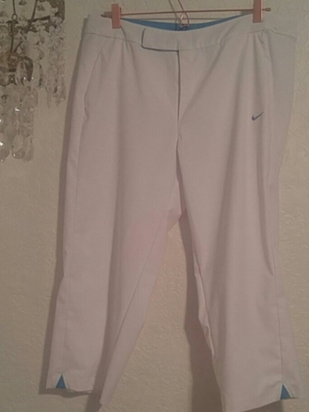 Nike Dri Fit Polyester & Spandex Blend White & Turquoise Blue Long Pants